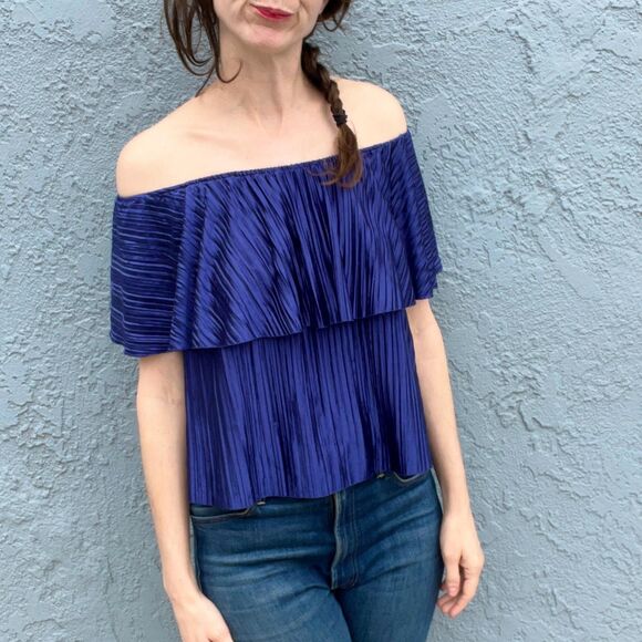 Vintage 80s Disco Shirt Off the shoulder Top Size Small - Picture 1 of 8